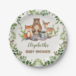 Greenery Woodland Baby Animals Shower 1st Birthday Paper Plate
