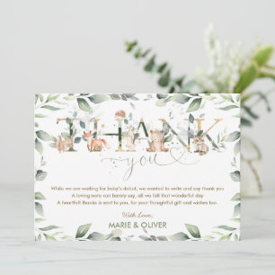 Greenery Woodland Baby Shower Birthday   Thank You Card
