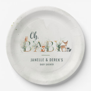 Greenery Woodland Baby Shower Paper Plate