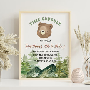Greenery Woodland Bear Time Capsule Poster