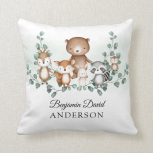 Greenery Woodland Eucalyptus Baby Animals Nursery Cushion