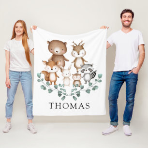Greenery Woodland Eucalyptus Baby Animals Nursery Fleece Blanket