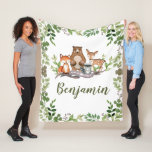 Greenery Woodland Forest Animals Boy Nursery Fleece Blanket<br><div class="desc">This design features illustration of rustic watercolor greens,  foliages and adorable forest animals: fox,  deer,  bear and raccoon</div>