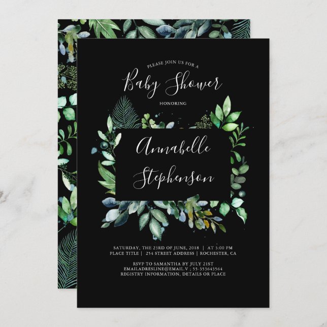 Greenery | Woodland | Watercolor Baby Shower Invitation (Front/Back)