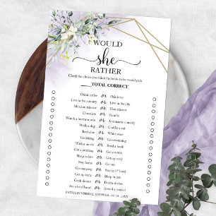 Greenery Would She Rather Bridal Shower Game Flyer