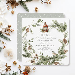 Greenery Wreath Baby It's Cold Outside Baby Shower Invitation