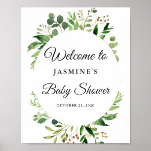 Greenery Wreath Baby Shower Welcome Sign