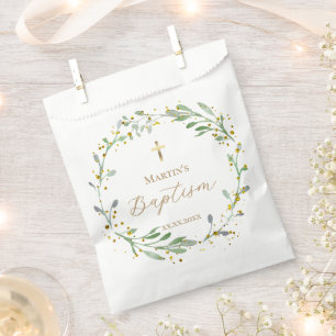 greenery wreath Baptism Favour Bag