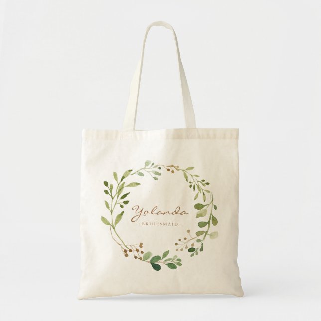 Greenery wreath Bridesmaid Personalised Tote Bag (Front)