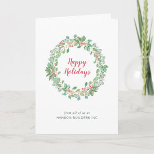 Greenery Wreath Business Corporate Christmas Holiday Card