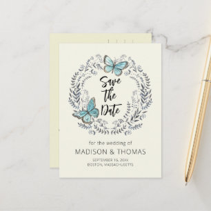 Greenery Wreath Butterfly Wedding Save The Date Announcement Postcard