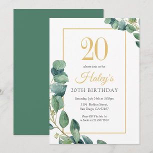Greenery Wreath Chic Gold & Sage 19th Birthday Invitation