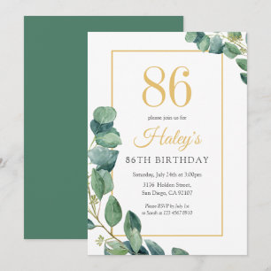 Greenery Wreath Chic Gold & Sage 86TH Birthday Invitation