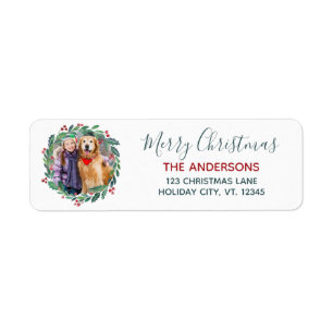 Greenery Wreath Christmas Photo Return Address Label