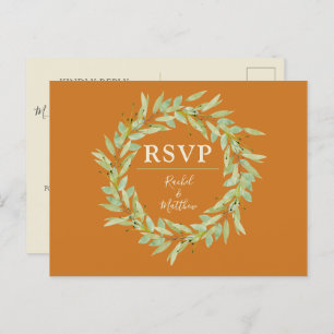Greenery Wreath Fall Wedding RSVP Postcard