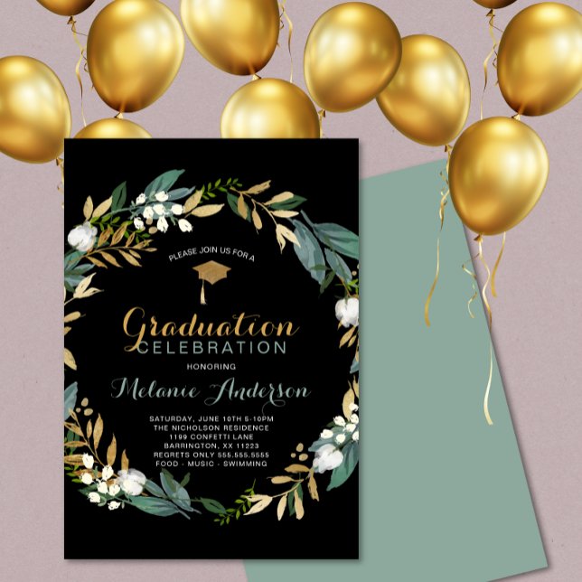 Greenery Wreath Graduation Party Invitation (Creator Uploaded)