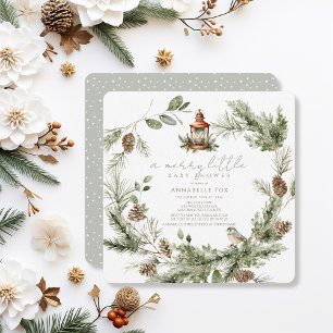 Greenery Wreath Merry Little Baby Shower Invitation