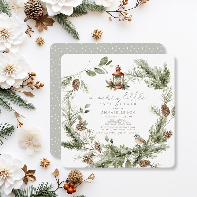 Greenery Wreath Merry Little Baby Shower Invitation (Creator Uploaded)