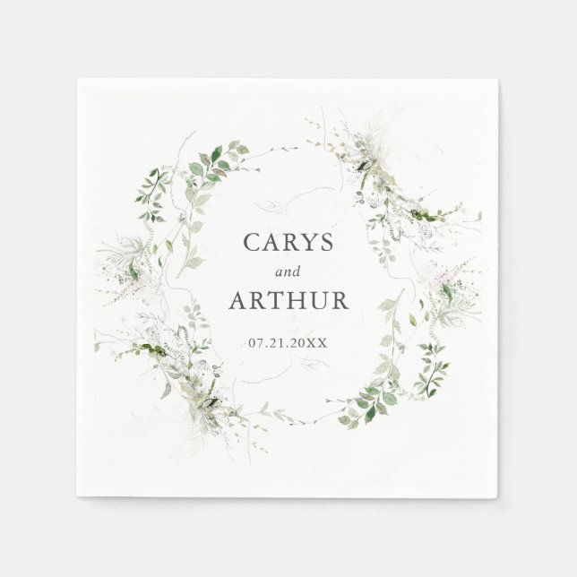 Greenery Wreath Modern Wedding Napkin (Front)