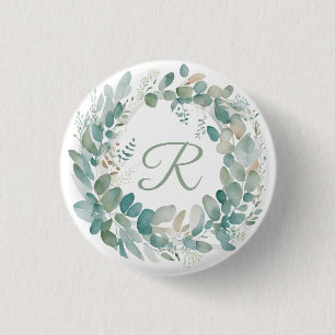 Greenery wreath Monogram 3 Cm Round Badge