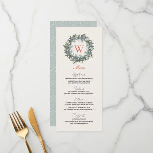 Greenery Wreath Monogram Christmas Holiday Dinner Menu