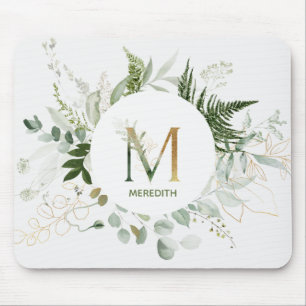 Greenery Wreath Monogram Letter M Mouse Pad