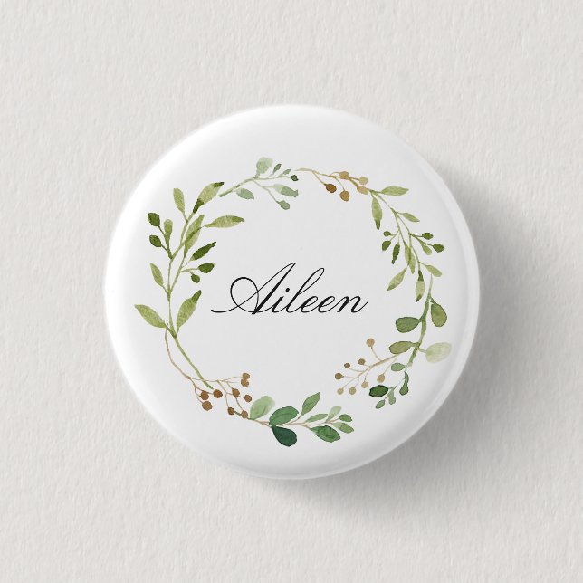 Greenery Wreath Monogram/personalised name 3 Cm Round Badge (Front)