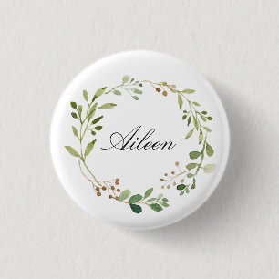Greenery Wreath Monogram/personalised name 3 Cm Round Badge