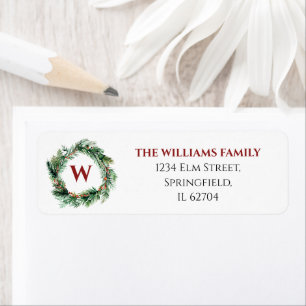  Greenery Wreath Monogram Return Address Label