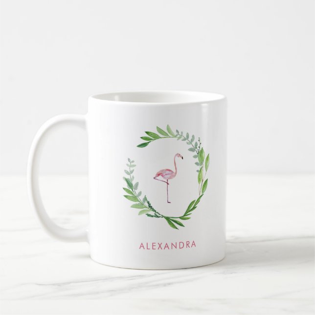 Greenery Wreath | Pink Flamingo Coffee Mug (Left)