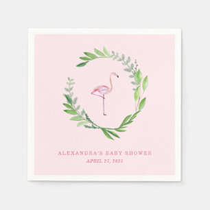 Greenery Wreath Pink Flamingo Napkin