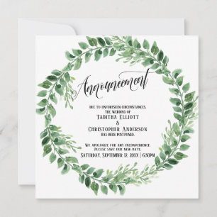 Greenery Wreath Postponed Wedding Announcement