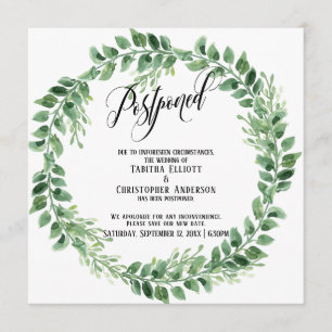 Greenery Wreath Postponed Wedding Announcement