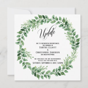 Greenery Wreath Postponed Wedding Update Card
