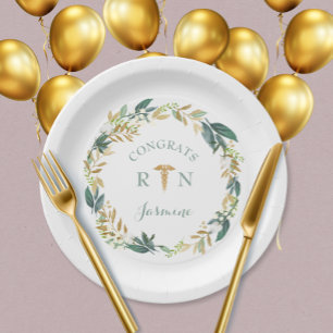 Greenery wreath RN graduation party decor Paper Plate