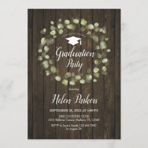 Greenery Wreath Rustic Graduation Party Invitation