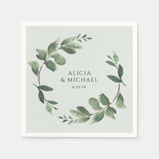 Greenery Wreath Sage Green Wedding Napkins (Front)