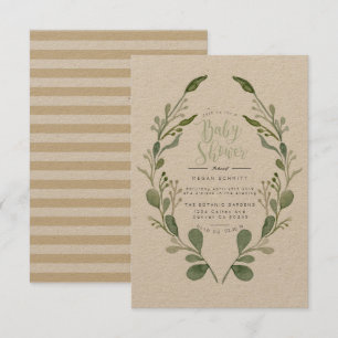 Greenery Wreath Watercolor Baby Shower Invite