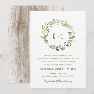 Greenery Wreath Wedding Invitations - Brown