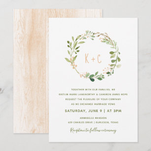 Greenery Wreath Wedding Invitations - Peach
