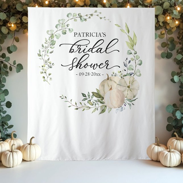 Greenery WreathPumpkin Fall Bridal Shower Backdrop Tapestry (Creator Uploaded)