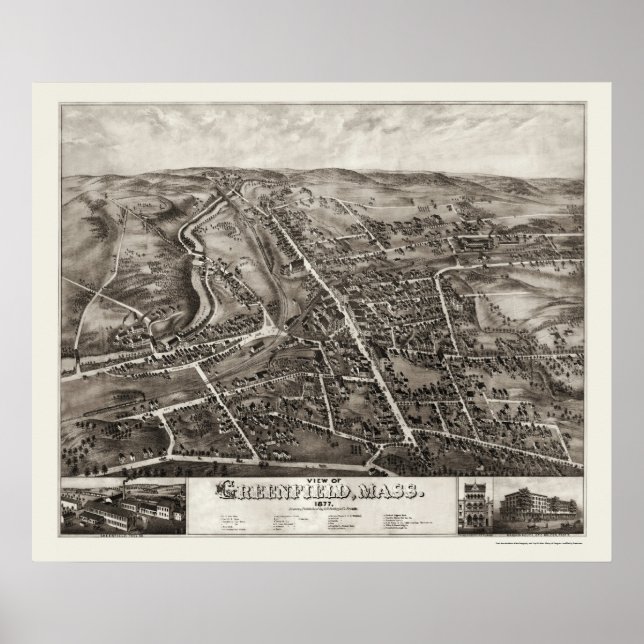 Greenfield, MA Panoramic Map - 1877 Poster (Front)