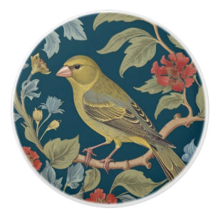 Greenfinch William Morris style L Green Finch Bird Ceramic Knob