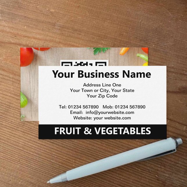 Greengrocer Fruit & Vegetables QR Code Business Card (Creator Uploaded)