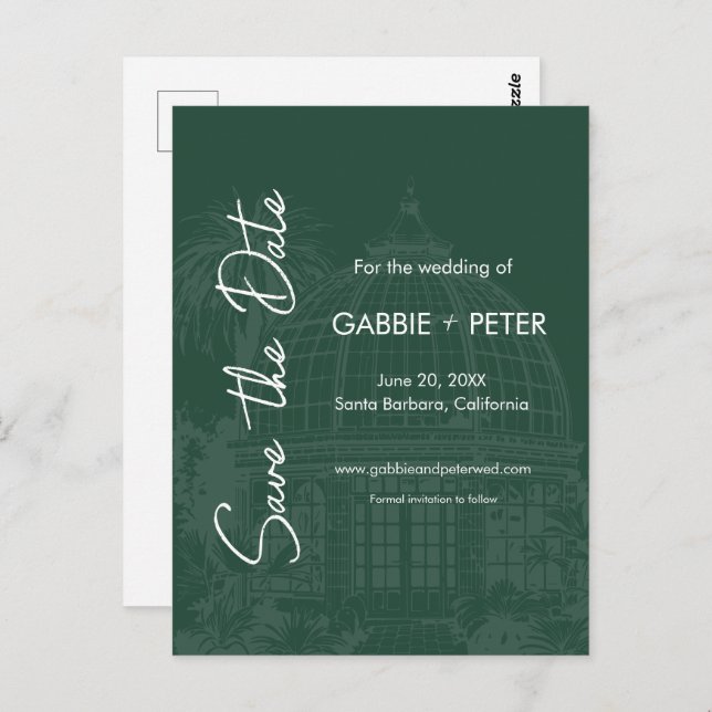 Greenhouse Botanical Garden Green Save the Date Postcard (Front/Back)