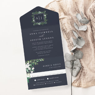 Greenhouse   Elegant Watercolor Botanical Wedding All In One Invitation