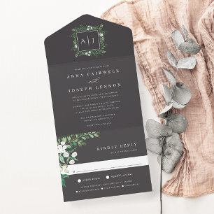 Greenhouse   Elegant Watercolor Botanical Wedding All In One Invitation