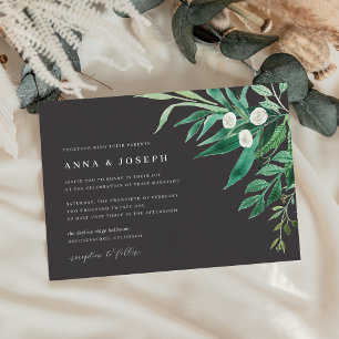 Greenhouse Green Watercolor Foliage Wedding Invitation