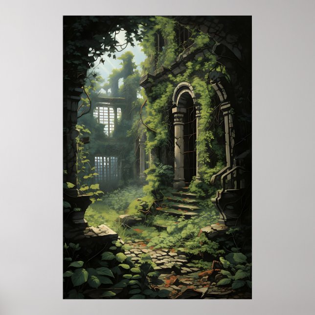Greenhouse Ivy Fern Print, Dark Academia Botanical Poster (Front)