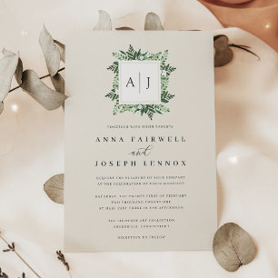 Greenhouse Monogram   Green Botanical Wedding Invitation